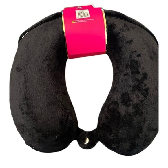 Trina Turk Memory Foam U Shaped Travel Pillow Black White Floral Soft Velvet NWT - Picture 2 of 2
